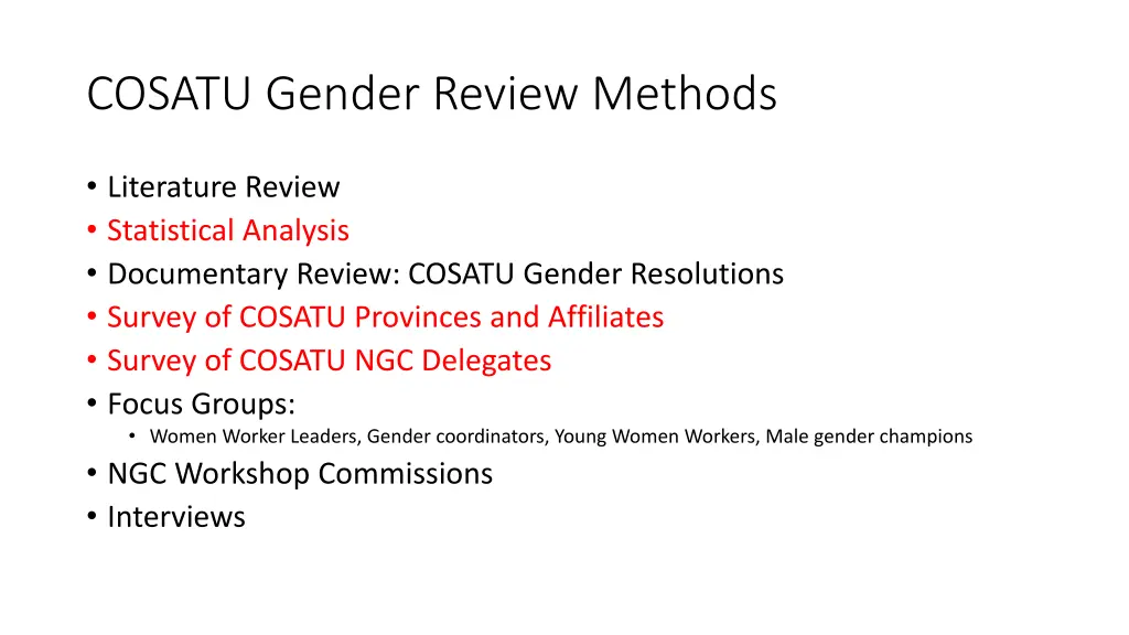 cosatu gender review methods