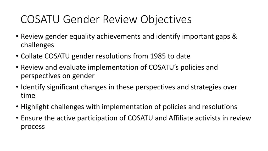 cosatu gender review objectives