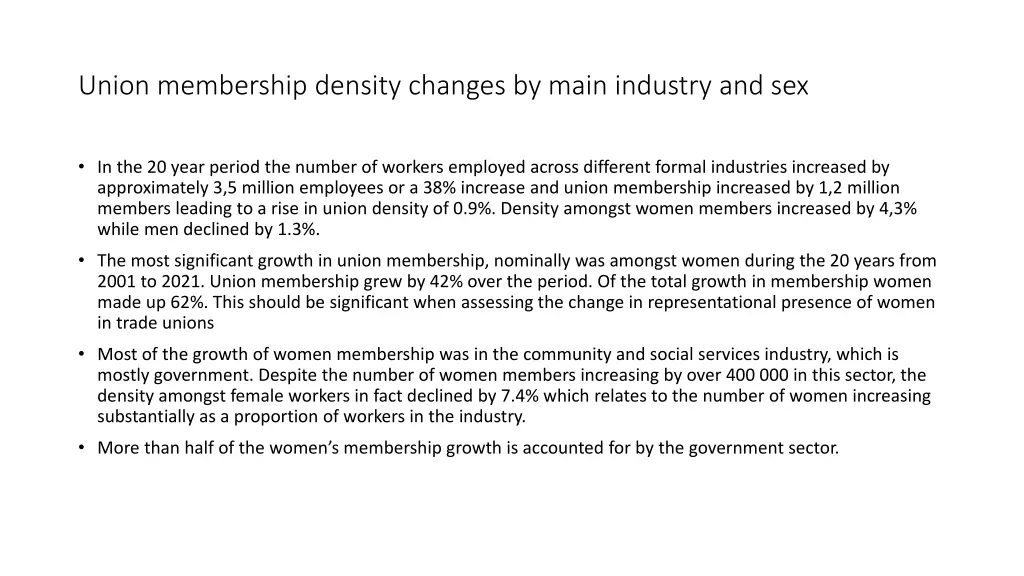 union membership density changes by main industry 1