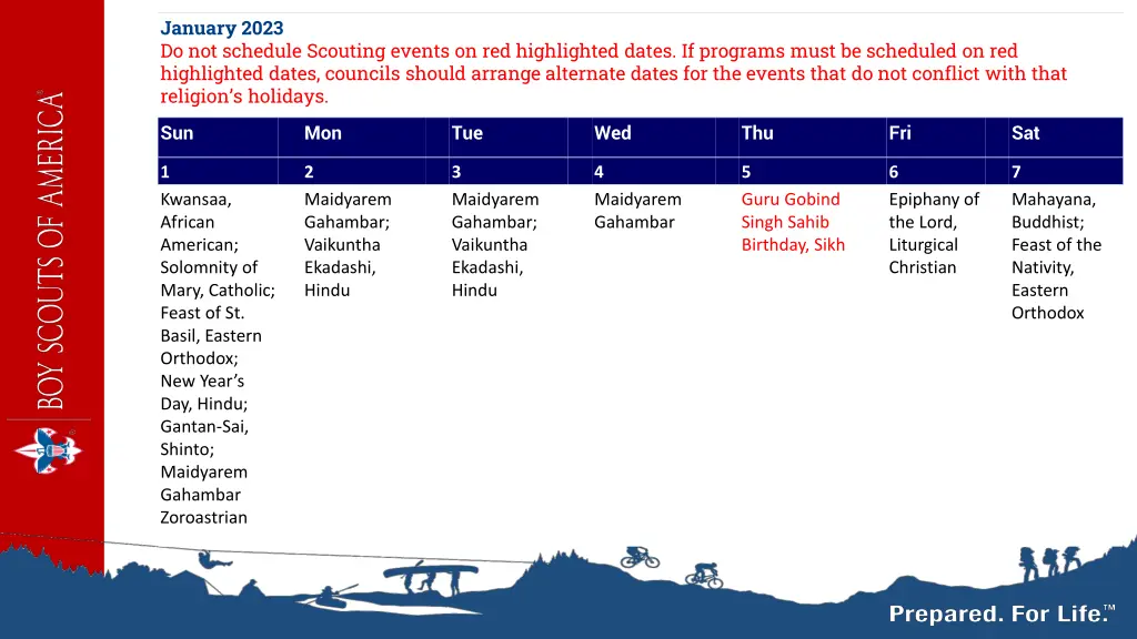 january 2023 do not schedule scouting events