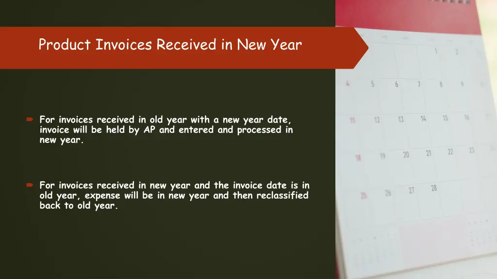 product invoices received in new year