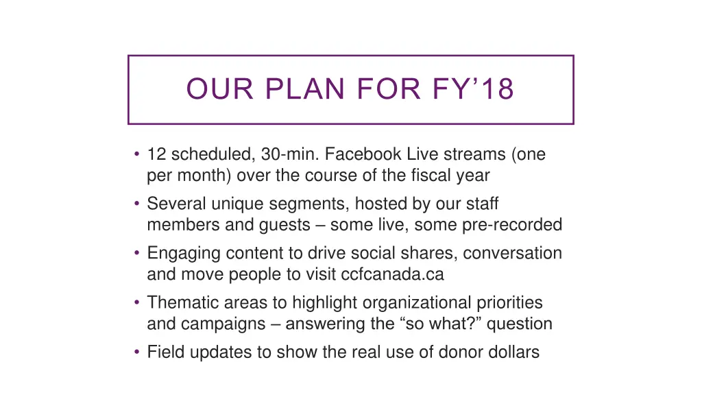 our plan for fy 18