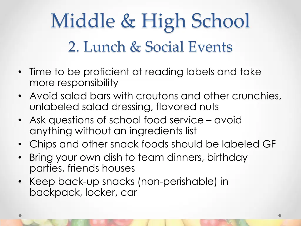 middle high school 2 lunch social events