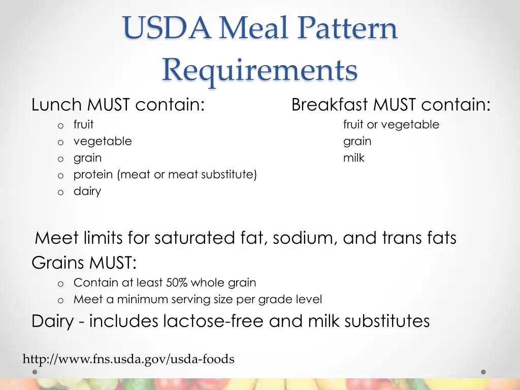 usda meal pattern requirements lunch must contain