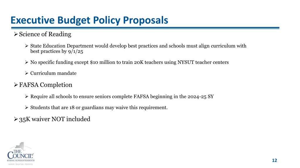 executive budget policy proposals