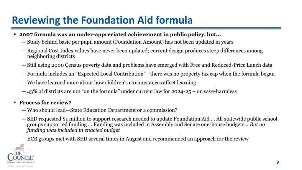 reviewing the foundation aid formula