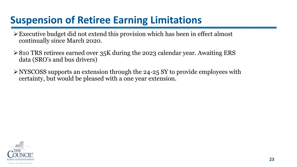 suspension of retiree earning limitations