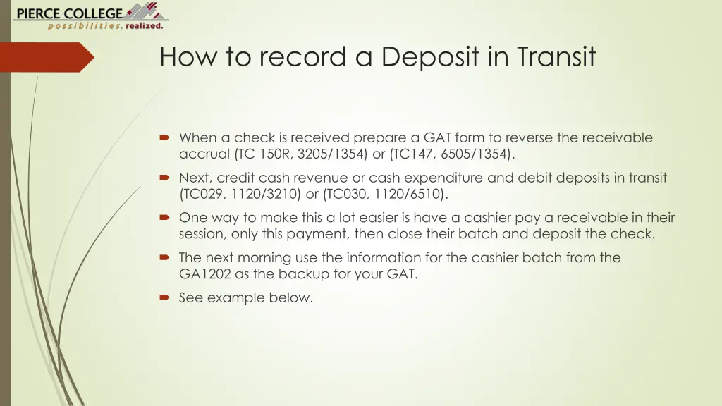 how to record a deposit in transit