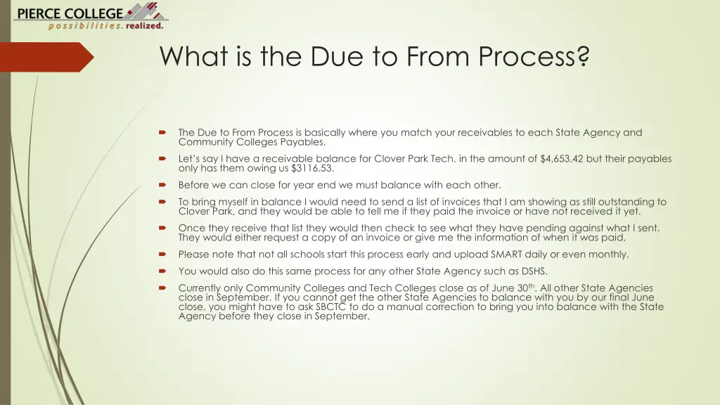 what is the due to from process