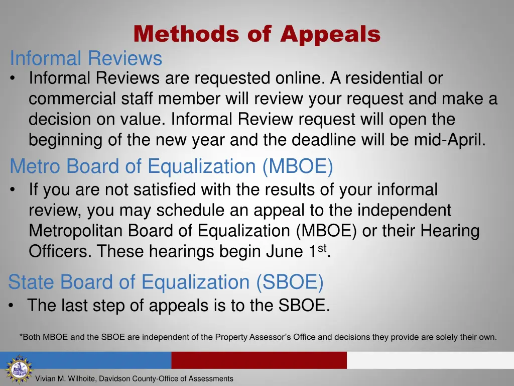 methods of appeals informal reviews informal