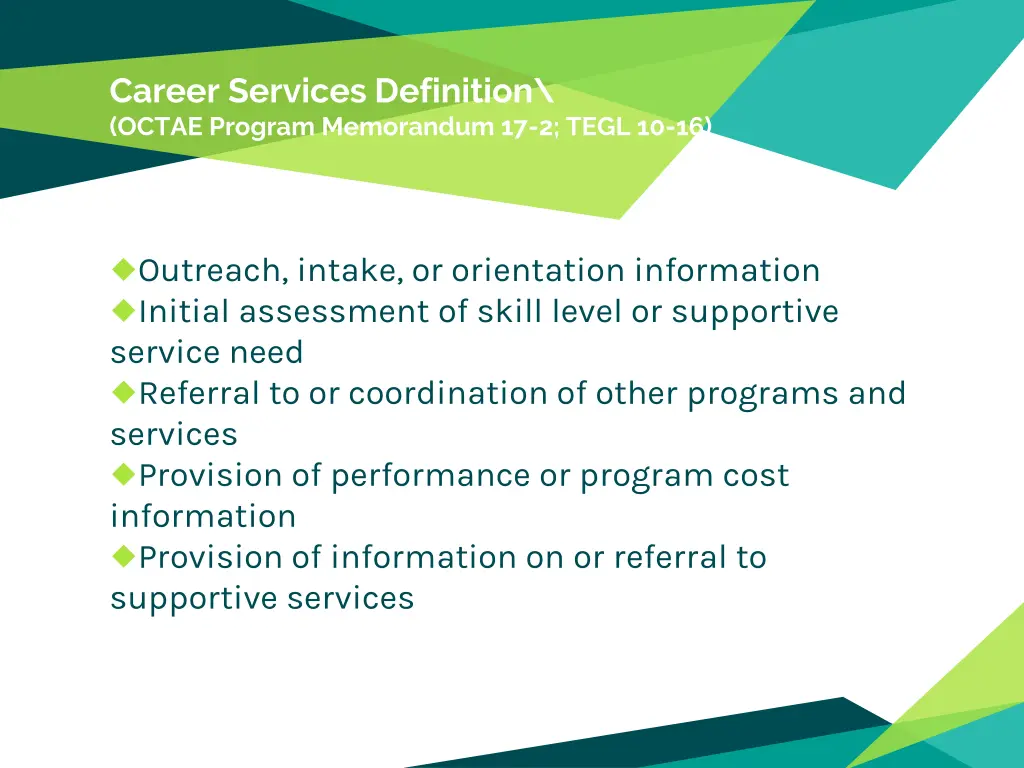 career services definition octae program