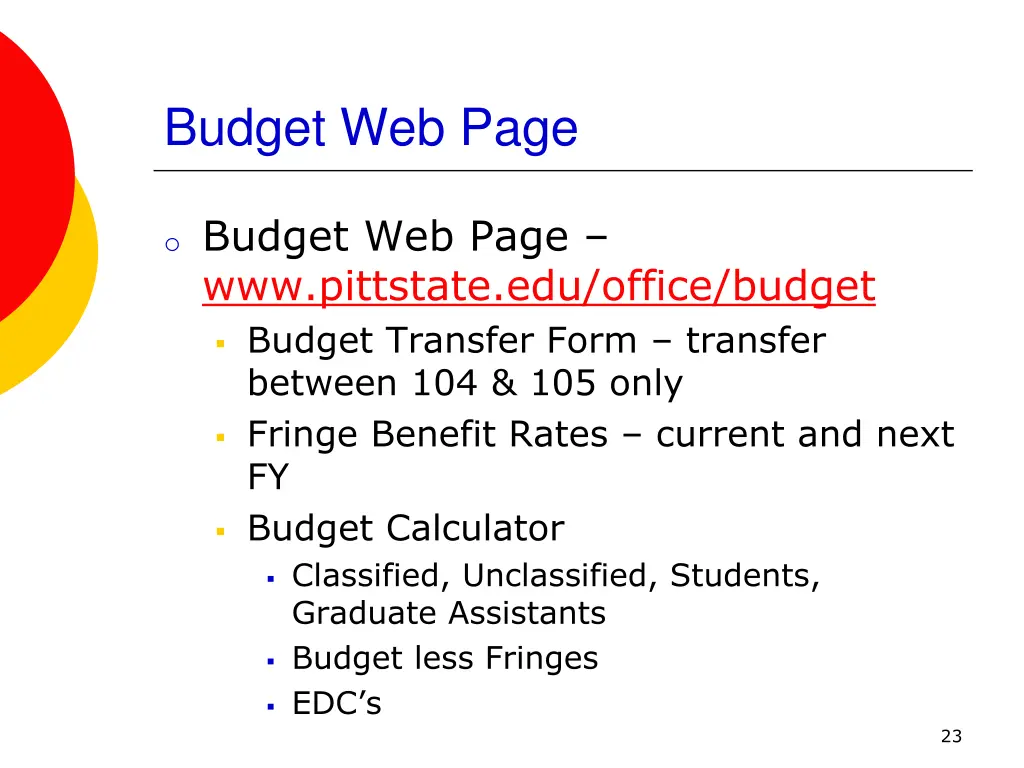 budget web page