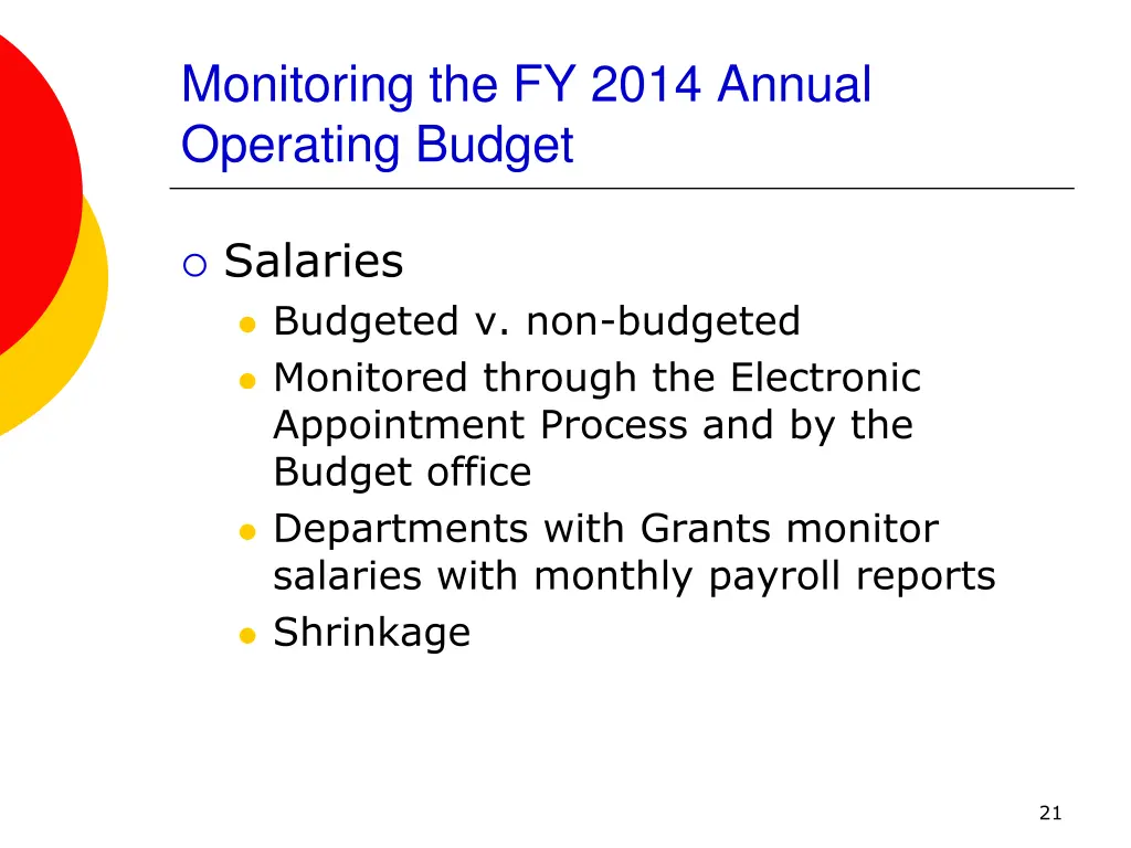 monitoring the fy 2014 annual operating budget