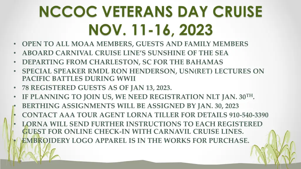 nccoc veterans day cruise nov 11 16 2023 open