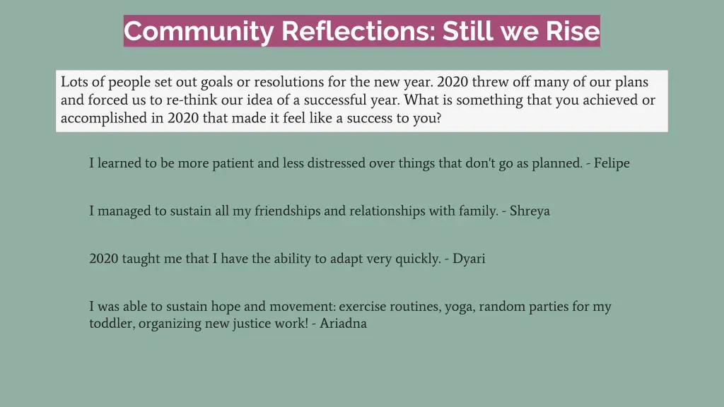 community reflections still we rise