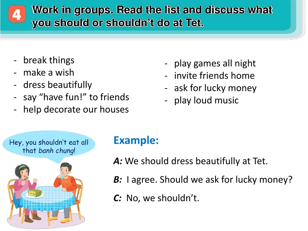 work in groups read the list and discuss what