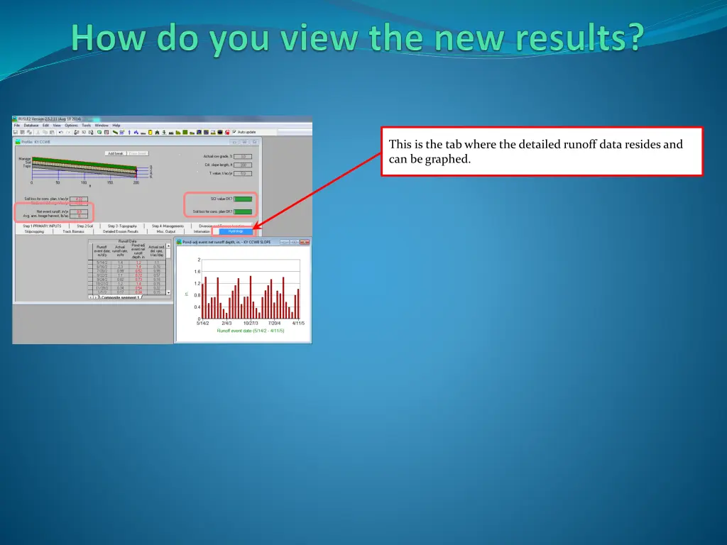 this is the tab where the detailed runoff data