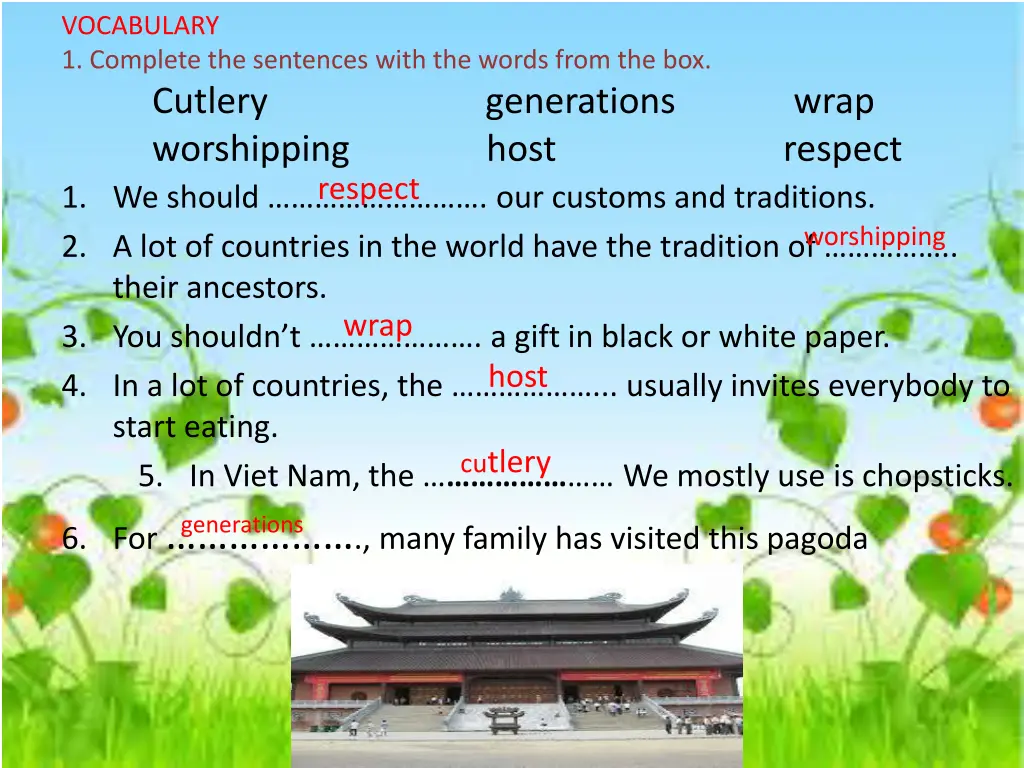 vocabulary 1 complete the sentences with