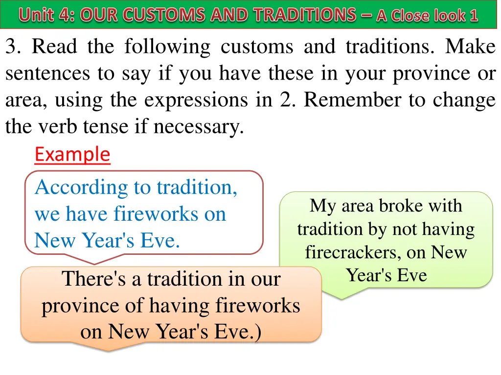 3 read the following customs and traditions make