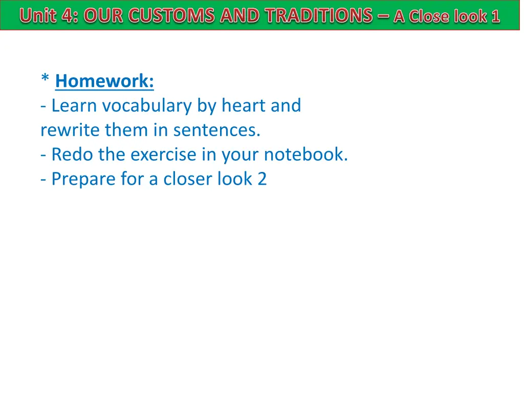 homework learn vocabulary by heart and rewrite