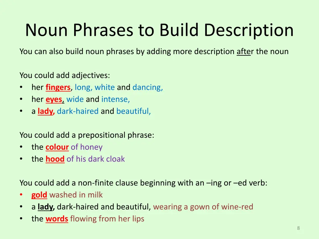 noun phrases to build description 1