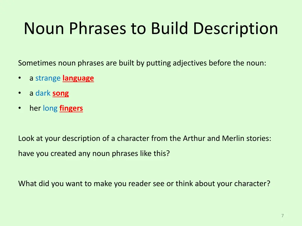 noun phrases to build description