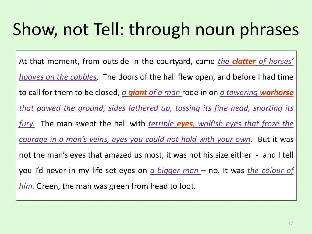 show not tell through noun phrases 1