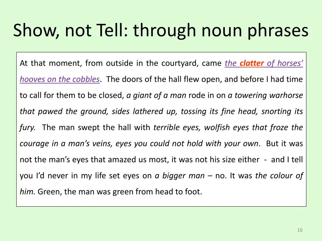 show not tell through noun phrases