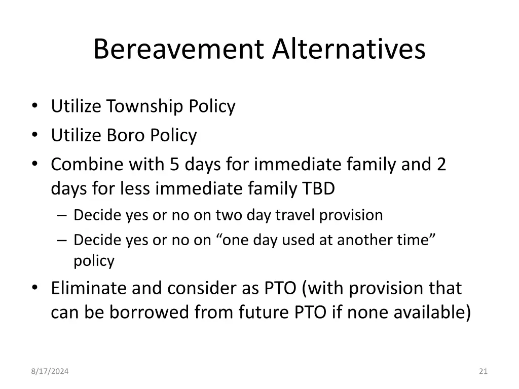 bereavement alternatives