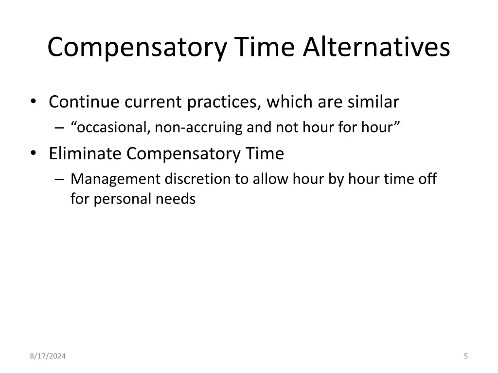 compensatory time alternatives