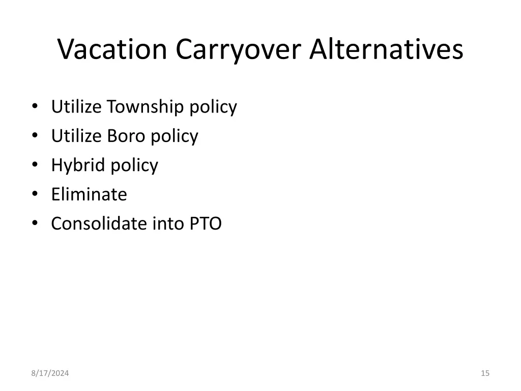 vacation carryover alternatives