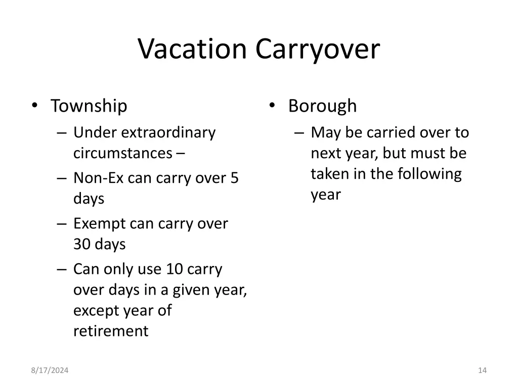 vacation carryover