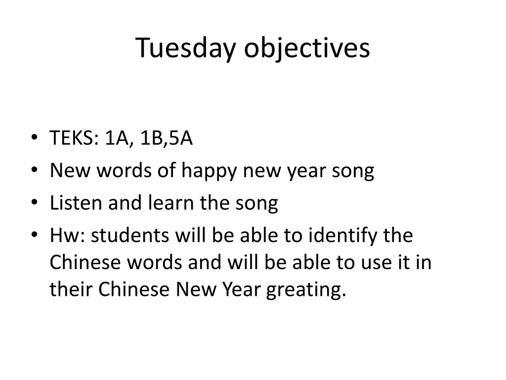 tuesday objectives