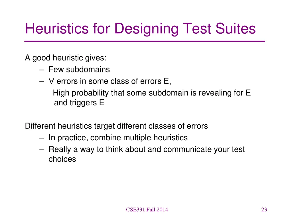 heuristics for designing test suites