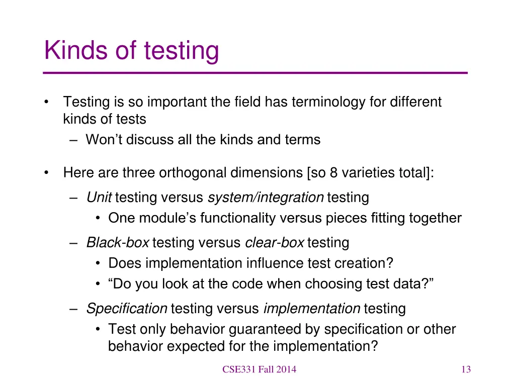 kinds of testing