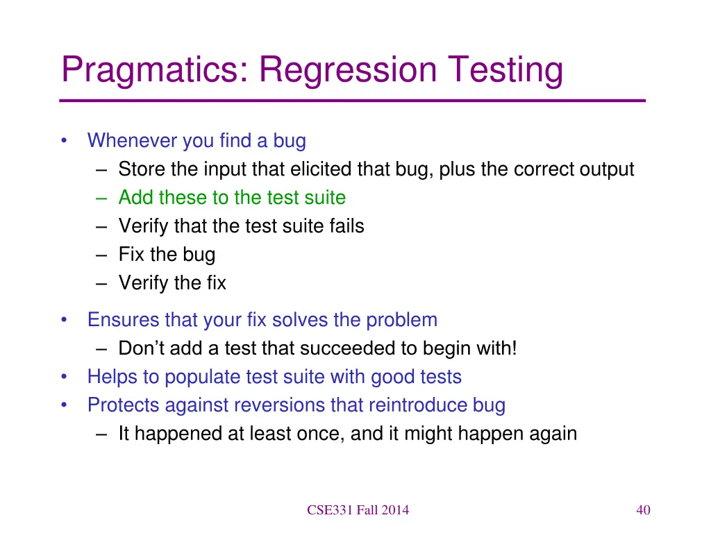 pragmatics regression testing