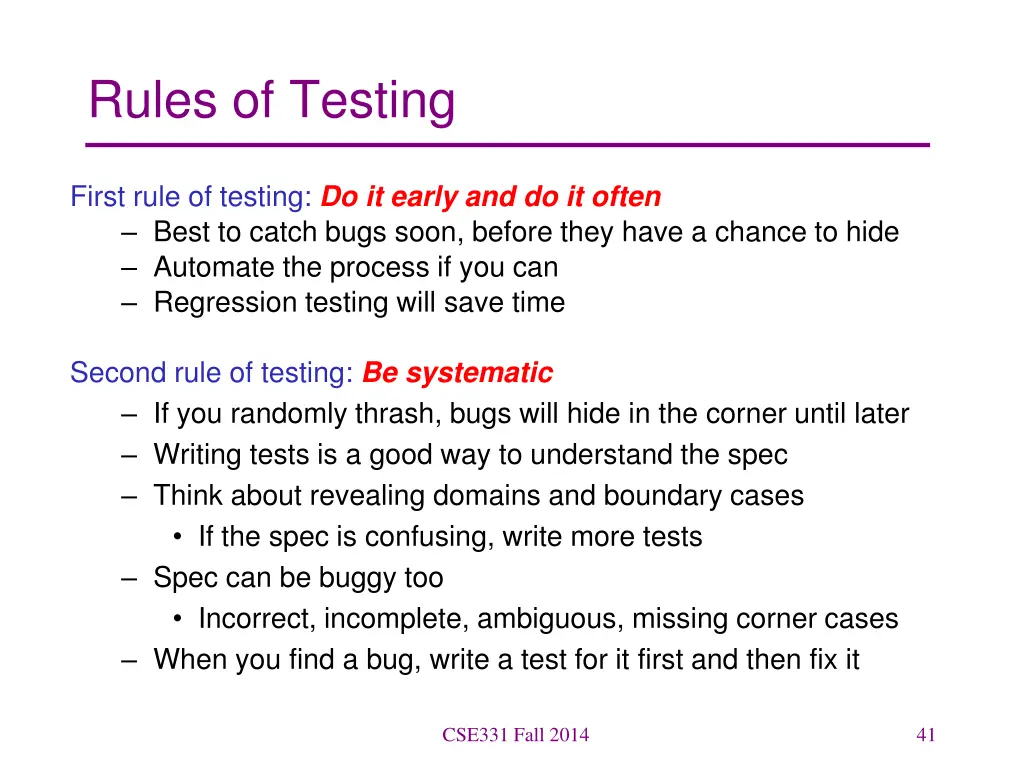 rules of testing