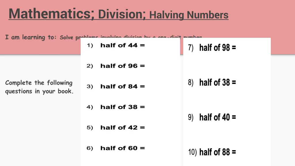 mathematics division halving numbers 1