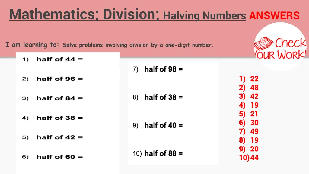 mathematics division halving numbers answers