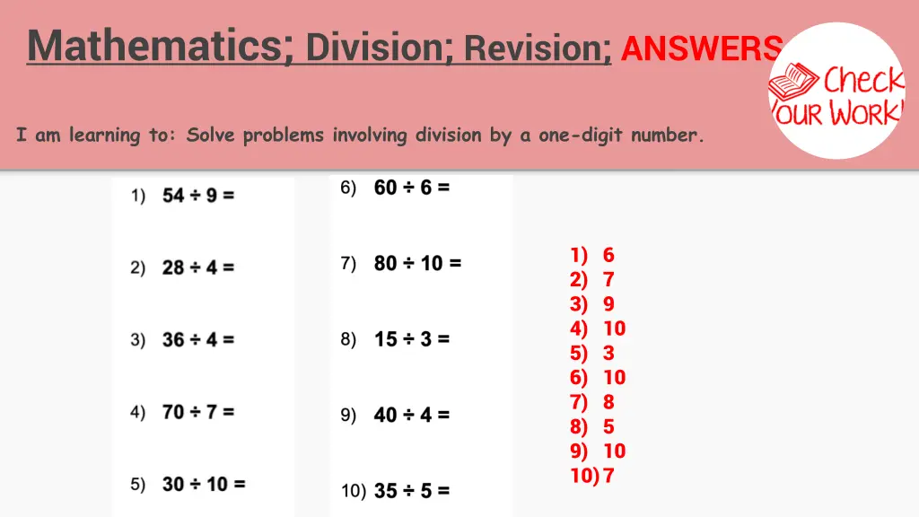 mathematics division revision answers