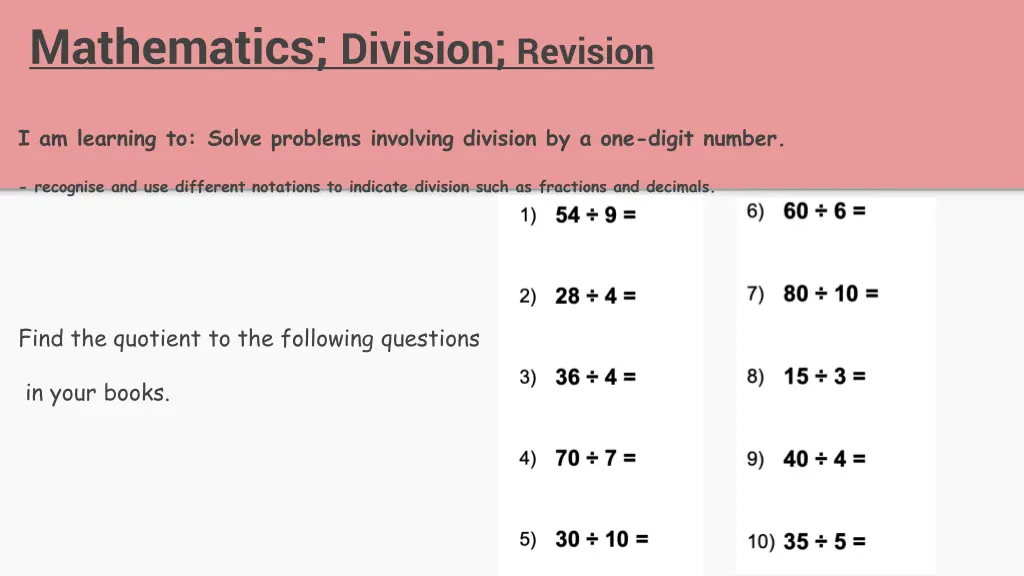 mathematics division revision