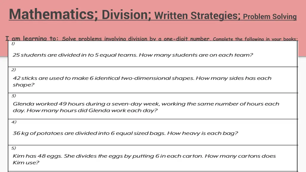 mathematics division written strategies problem