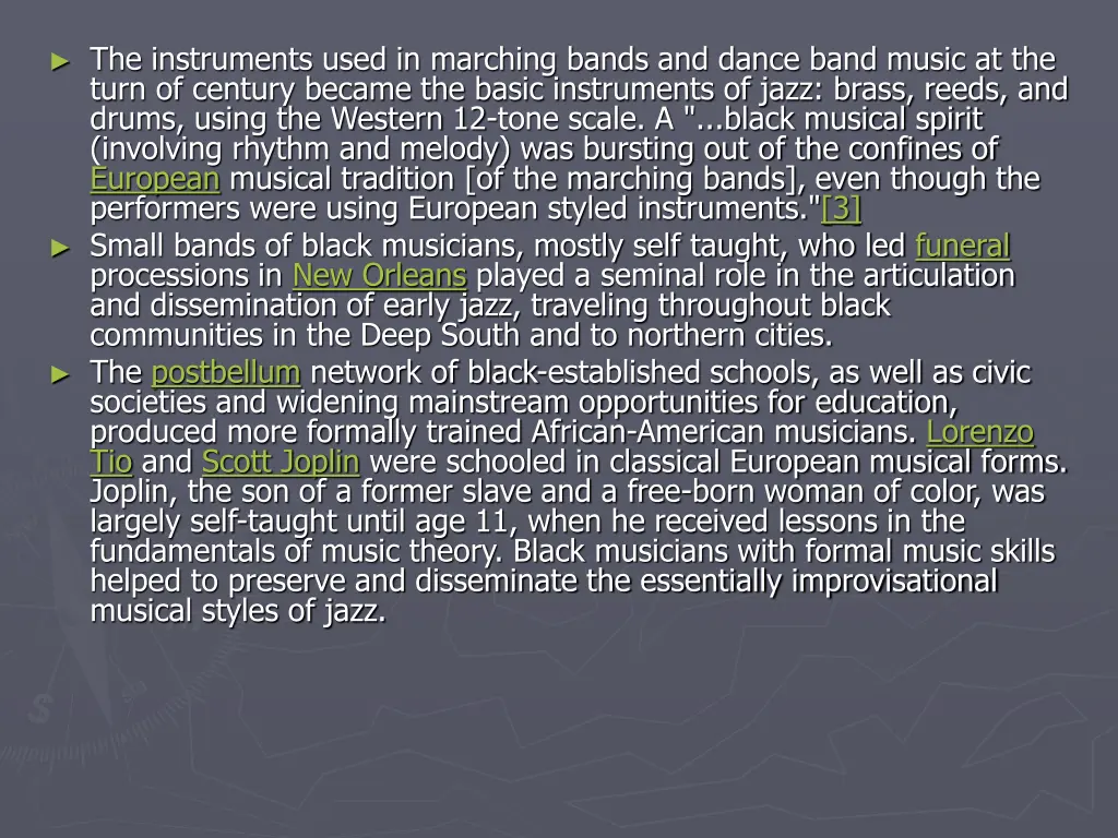 the instruments used in marching bands and dance