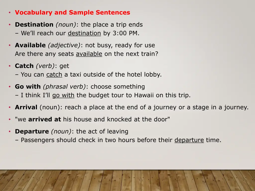 vocabulary and sample sentences