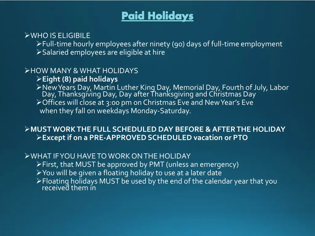 paid holidays