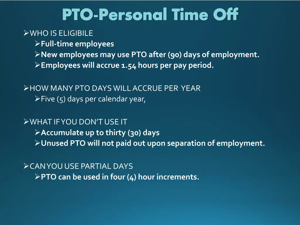 pto personal time off who is eligibile full time