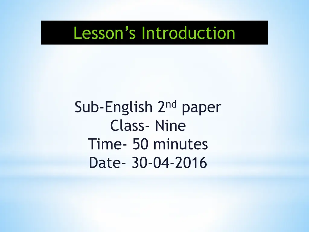 lesson s introduction