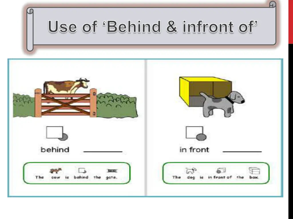 use of behind infront of