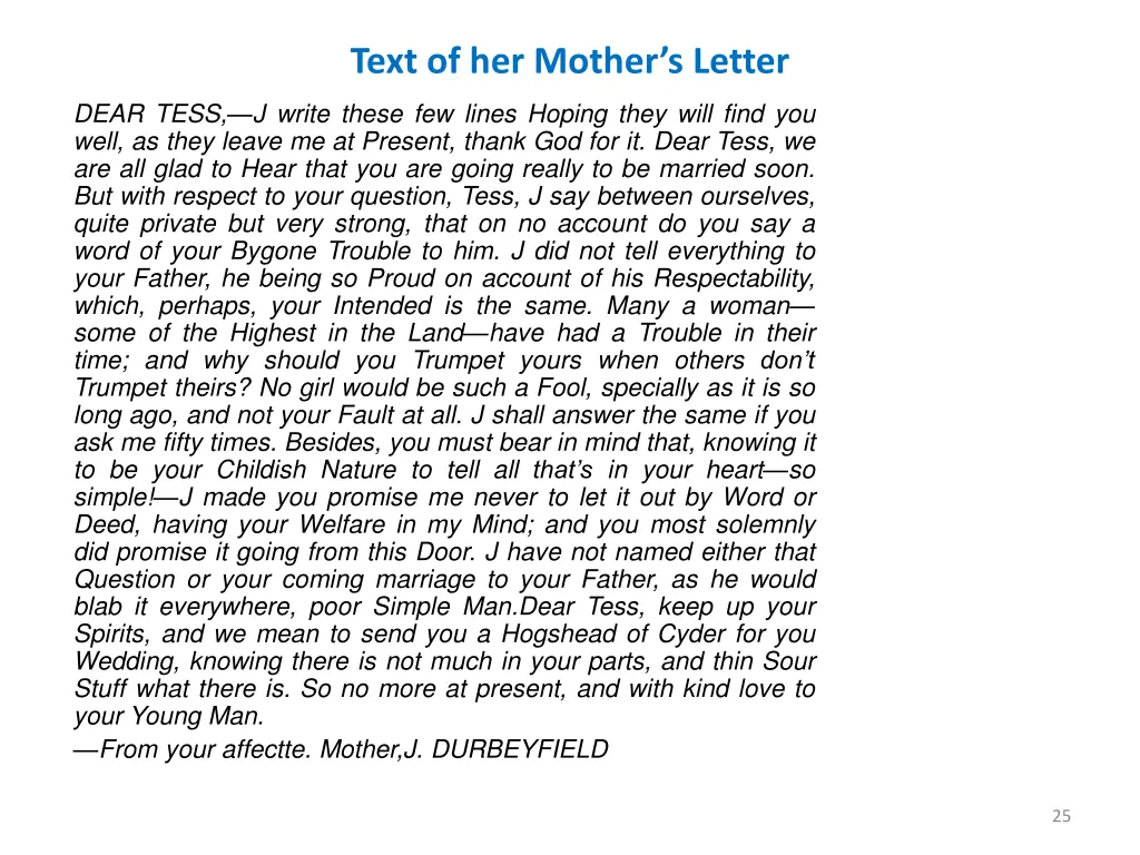 text of her mother s letter