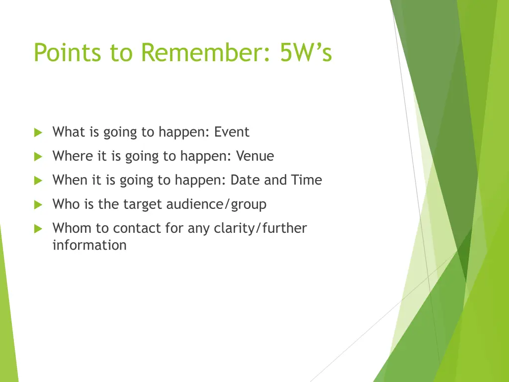 points to remember 5w s